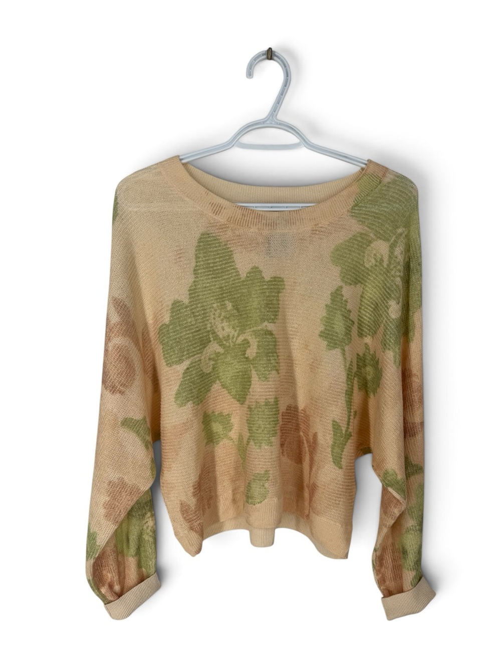 Anthropologie Printed-Linen Pullover Sweater Cream Peach Pink Floral Lightweight - Picture 2 of 6